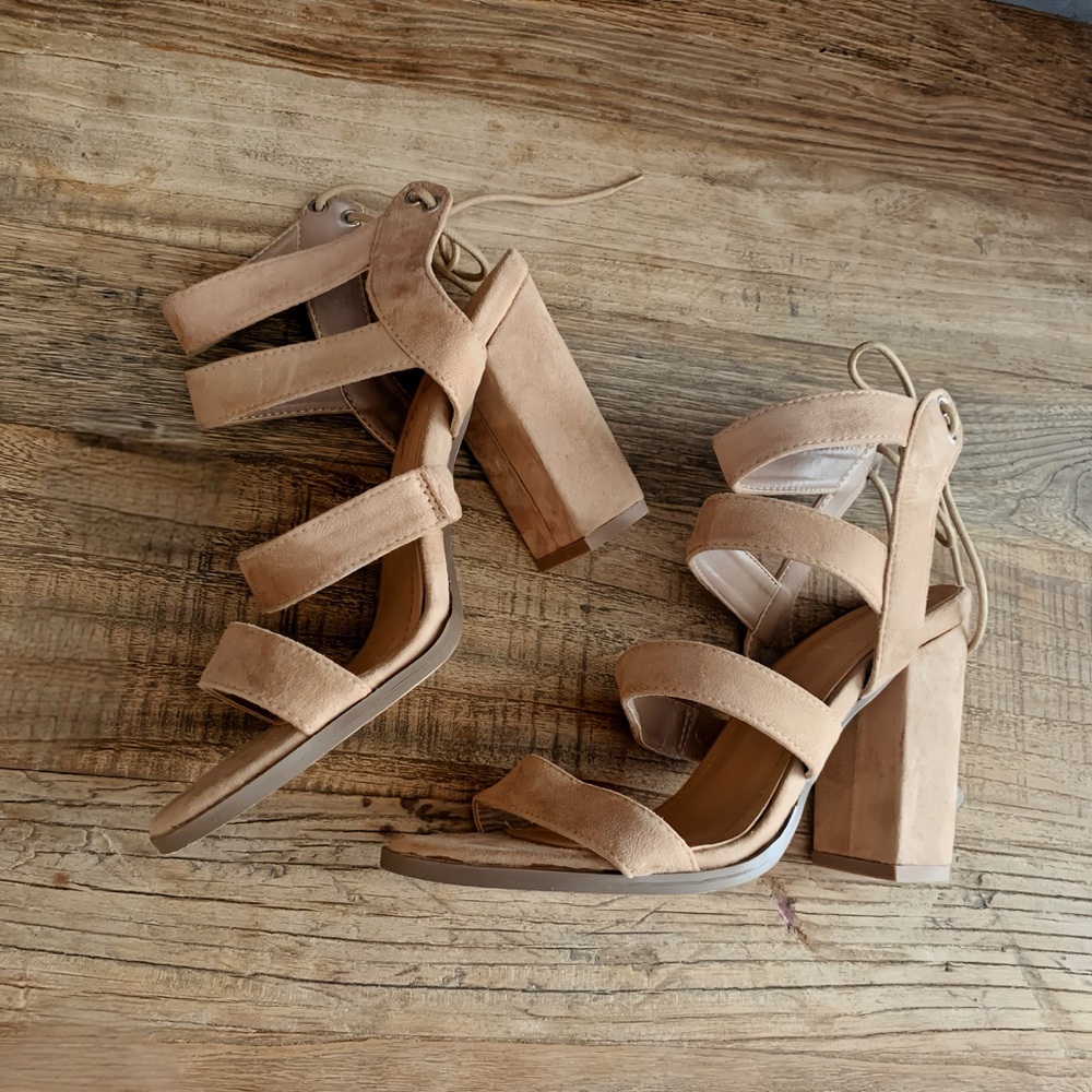 Sandals Lulus Elegant Sydney Beige Suede Heels